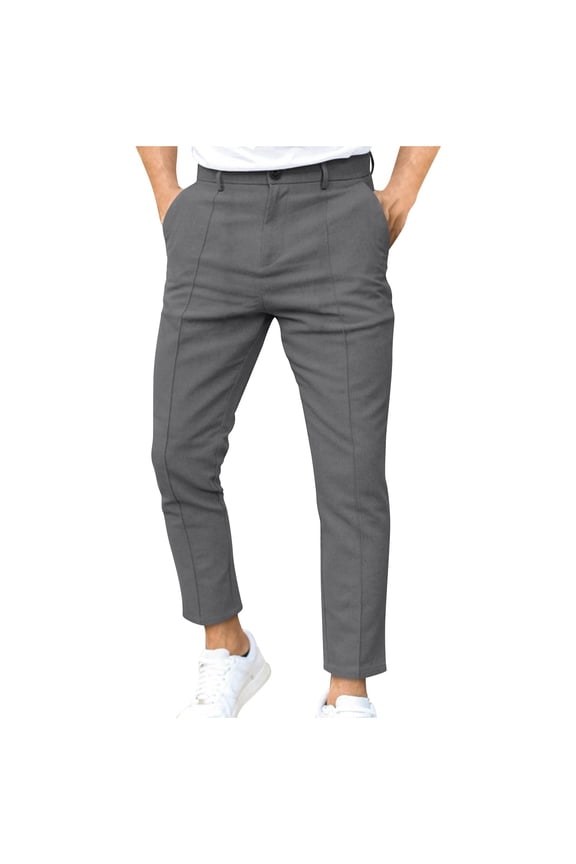 Plaid Plain Men's Skinny Stretchy Khaki Pants Colored Pants Slim Fit Slacks Tapered Trousers Dark Gray S