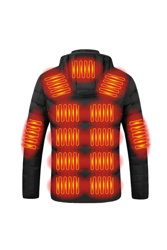 Plus Size Heated Jacket for Men and Women, 19 Heating Area Winter Hooded Warm Coat Jackets Windproof USB Charging Electric Body Warmer Black M