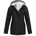 thumbnail image 1 of JUUYY Plus Size Rain Coats Jackets for Women Winter Warm Solid Long Sleeve Fleece Lined Raincoat Casual Zip up Waterproof Hooded Windbreaker Outerwear with Pockets Black XXXL, 1 of 6