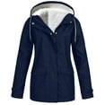thumbnail image 1 of JUUYY Plus Size Rain Coats Jackets for Women Winter Warm Solid Long Sleeve Fleece Lined Raincoat Casual Zip up Waterproof Hooded Windbreaker Outerwear with Pockets Navy XXXXXL, 1 of 6