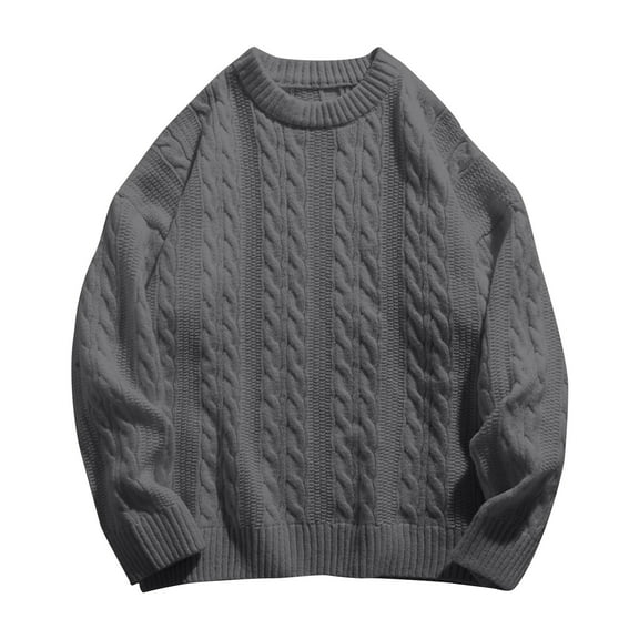 JUUYY Plus Size Sweaters for Men Cable Knit Crewneck Loose Pullover Long Sleeve Casual Jumper Tops Trendy Comfy Solid Color Sweater Dark Gray L
