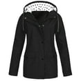 thumbnail image 1 of JUUYY Plus Size Women's Rain Jacket Lightweight Waterproof Packable Rain Coat Trendy Outdoor Polka Dot Drawstring Hooded Windproof Adjustable Windbreaker Outwear with Pocket Black XXXL, 1 of 3