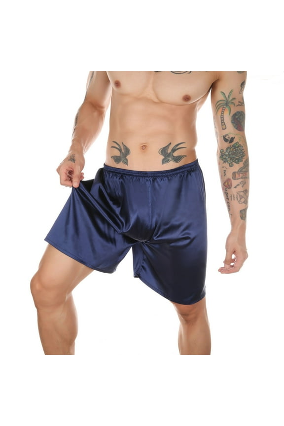 Polyester Silk Shorts for Men, Silk Boxers Sleepwear, Relaxed Fitness Wear, Front Pockets, Elastic Waist Blue XXXXXL