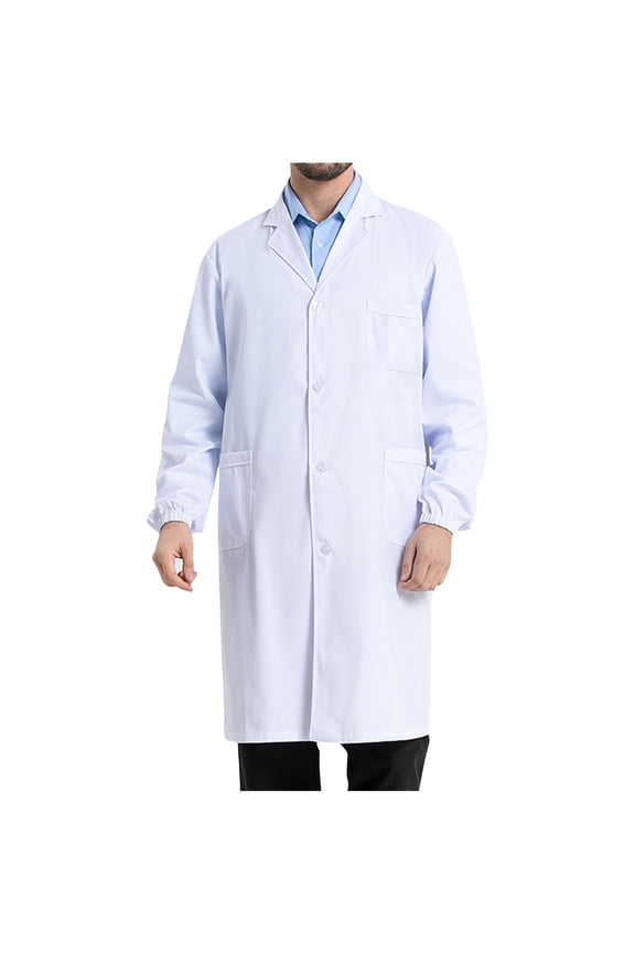 Professional Lab Coat for Men Long Medical Coat for Science Medical Doctor Nurse Student White L