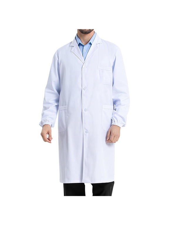 Professional Lab Coat for Men Long Medical Coat for Science Medical Doctor Nurse Student White L