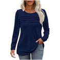 thumbnail image 1 of JUUYY Puff Long Sleeve T-Shirts for Women Casual Solid Pleated Crew Neck Tee Shirts Loose Fit Pullover Tops Navy L, 1 of 6