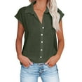 thumbnail image 1 of JUUYY Shirts for Women Trendy Summer Cotton Linen Short Sleeve Tops Collared Button Down Casual Work Office Tunic Blouse Ladies Clothing 2024 Army Green XXXL, 1 of 6
