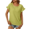 thumbnail image 1 of JUUYY Short Sleeve Sweater Tops for Women Dressy Casual Crewneck Spring Summer Trendy Pullover T Shirs Blouses Yellow M, 1 of 7