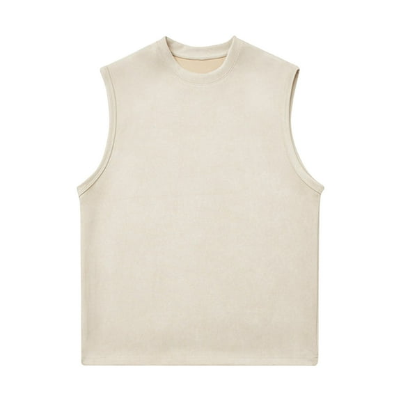 JUUYY Sleeveless Shirts for Men, Mens Retro Classic Solid Color Tank Tops, Men's Casual Round Neck Tanks Shirts Beige XXXL