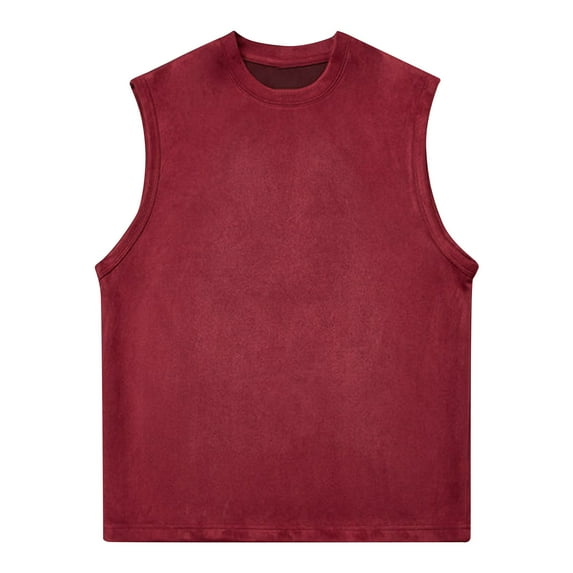 JUUYY Sleeveless Shirts for Men, Mens Retro Classic Solid Color Tank Tops, Men's Casual Round Neck Tanks Shirts Wine XXXXXL