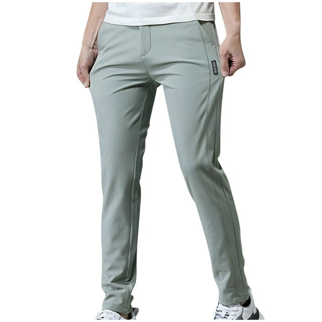 JUUYY Slim Fit Pants for Men Skinny Stretch Long Pants Fashion Stylish Versatile Pants Casual Solid Color Straight Leg Pocket Trouser Green S