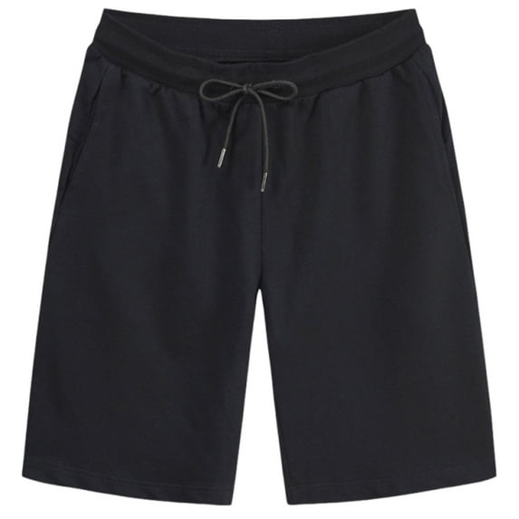 JUUYY Summer Casual Shorts for Men Stylish Solid Color Knee Length Pants Drawstring Elastic Waist Pockt Short Black XXXL