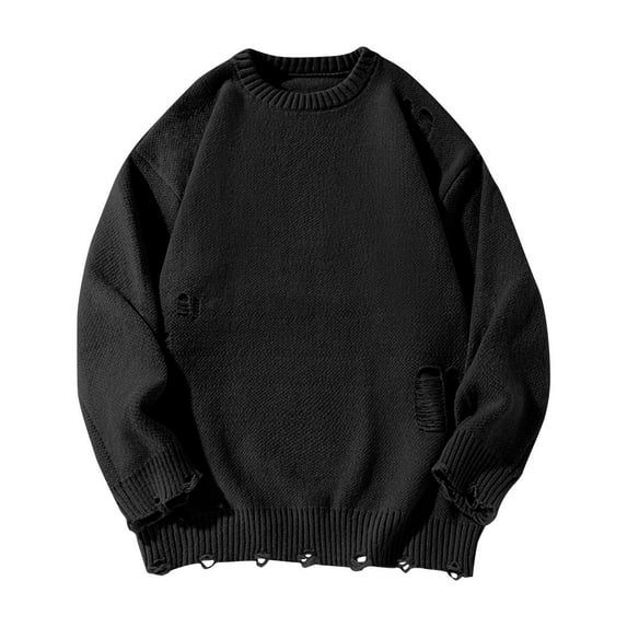 JUUYY Sweater Grunge Sweater Grandpa Sweater Vintage Sweater Pullover Oversized Sweater for Men Black XL