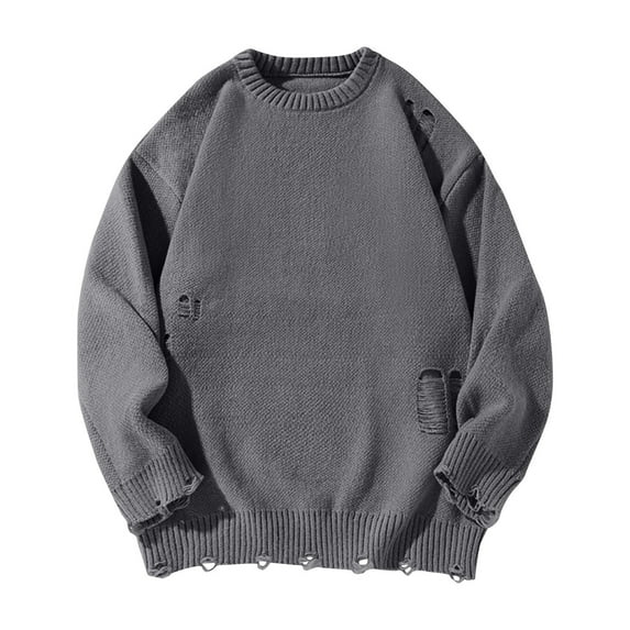JUUYY Sweater Grunge Sweater Grandpa Sweater Vintage Sweater Pullover Oversized Sweater for Men Dark Gray M