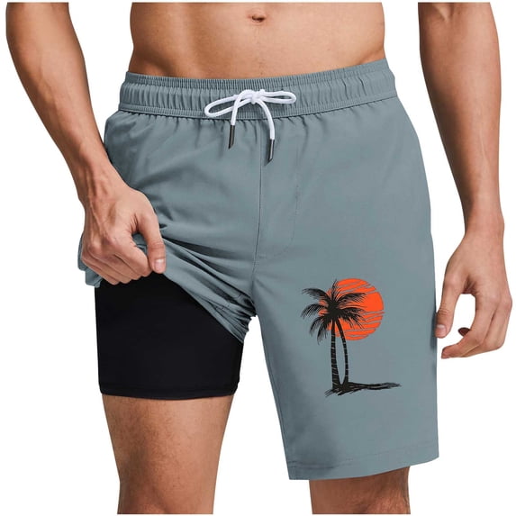 JUUYY Swim Trunks for Men with Compression Liner Bathing Suit Casual Lightweight Quick Dry Elastic Waist Beach Shorts with Pockets Navy S