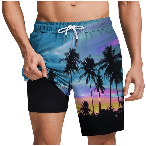 JUUYY Swim Trunks for Men with Compression Liner Quick Dry Bathing Suit Drawstring Elastic Waist Beach Board Shorts with Pockets Navy XL