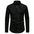 thumbnail image 1 of JUUYY Trendy Shirts for Men Button Down Floral Jacquard Cotton Shirt Long Sleeve Lapel Slim Fit Tops Blouse Black#1 XXL, 1 of 7