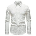 thumbnail image 1 of JUUYY Trendy Shirts for Men Button Down Floral Jacquard Cotton Shirt Long Sleeve Lapel Slim Fit Tops Blouse White M, 1 of 7