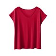 thumbnail image 1 of JUUYY V-Neck Summer T Shirts for Women Modal Solid Slim-Fit Short Sleeve Tops Casual Tee for Women Wine XL, 1 of 6