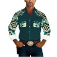 thumbnail image 1 of JUUYY Western Shirts for Men with Pockets Button Down Retro Ethnic Style Print Mens Long Sleeve Shirts Casual Light Blue L, 1 of 6