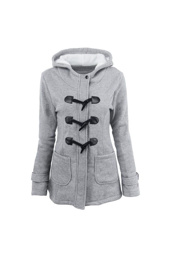 Winter Warm Fleece Hoodie Coats for Women Plus Size Long Sleeve Zipper Up Cow Horn Button Cardigan Outwear Trendy 2023 Casual Thicken Windproof Puffer Down Jackets with Pockets Gray L