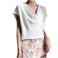 thumbnail image 1 of JUUYY Women Fashion Silk T-Shirts Women Elegant Satin Short Sleeves Tops Slim Fit Banquet Party Shirts Trendy White XXXXXL, 1 of 4