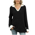 thumbnail image 1 of JUUYY Women Oversized Sweaters Lapel V-Neck Knit Long Sleeve Ribbed Sweater Tops Fashion Solid Casual Loose Shirt Black L, 1 of 8