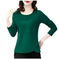 thumbnail image 1 of JUUYY Women Round Neck Cotton T Shirt Long Sleeve Shirts Top Tees Comfy Underwear Tee Basic Stretch Layer Army Green M, 1 of 3
