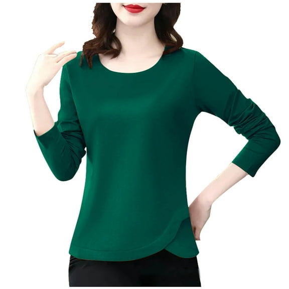 JUUYY Women Round Neck Cotton T Shirt Long Sleeve Shirts Top Tees Comfy Underwear Tee Basic Stretch Layer Army Green M