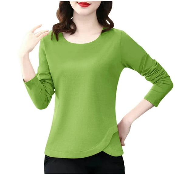 JUUYY Women Round Neck Cotton T Shirt Long Sleeve Shirts Top Tees Comfy Underwear Tee Basic Stretch Layer Mint Green L