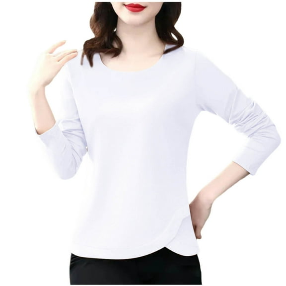 JUUYY Women Round Neck Cotton T Shirt Long Sleeve Shirts Top Tees Comfy Underwear Tee Basic Stretch Layer White XXL