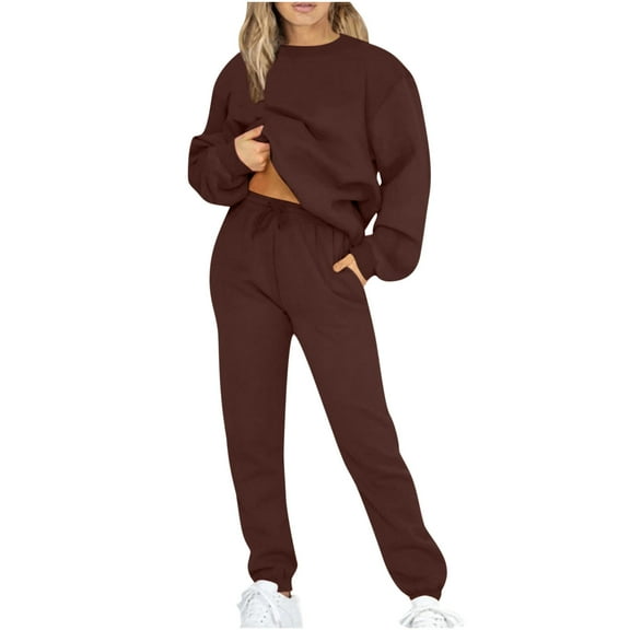 JUUYY Women's 2 Piece Outfits Long Sleeve Crewneck Pullover Sweatshirt and Long Jogger Pants Sweatsuit Loose Comfy Lounge Tracksuit Set Coffee XL