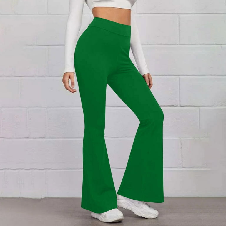 JUUYY Women's Bootcut Yoga Pants, Soft High Waist Workout Bootleg Yoga Pants  with Tummy Control Solid Color 4 Way Stretch Flared Leggings Green XL 
