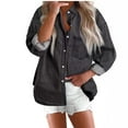 thumbnail image 1 of JUUYY Women's Button Down Denim Shirts Fall Lapel V Neck Oversized Casual Long Sleeve Blouse Tops with Pocket Dark Gray M, 1 of 6