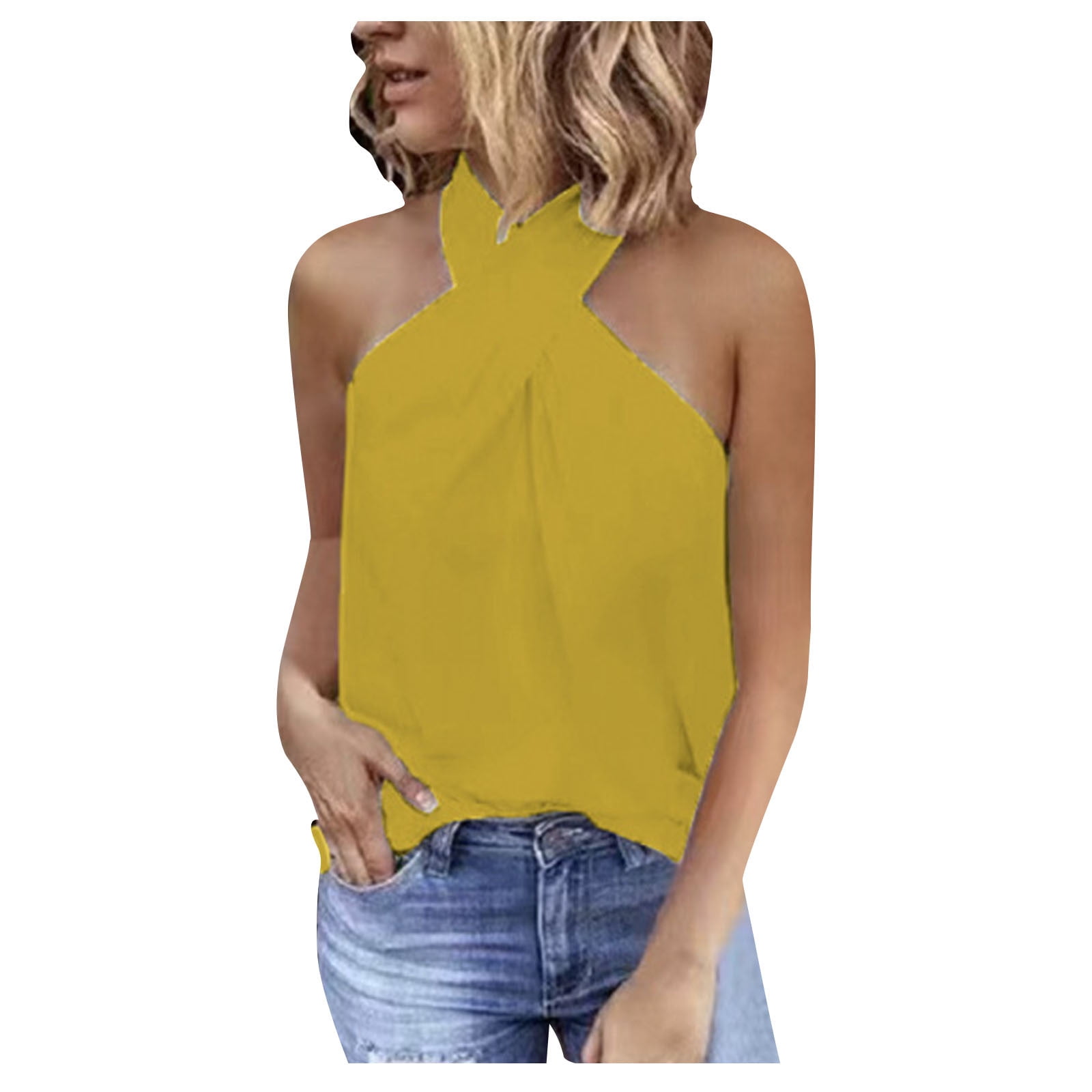JUUYY Women's Criss Cross Halter Neck Sleeveless Tank Tops Slim