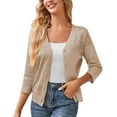 thumbnail image 1 of JUUYY Women's Cropped Cardigan 3/4 Sleeve Lightweight Crochet Shrug Hollowed-Out Knit Solid Color Sweater Tops Khaki XL, 1 of 4
