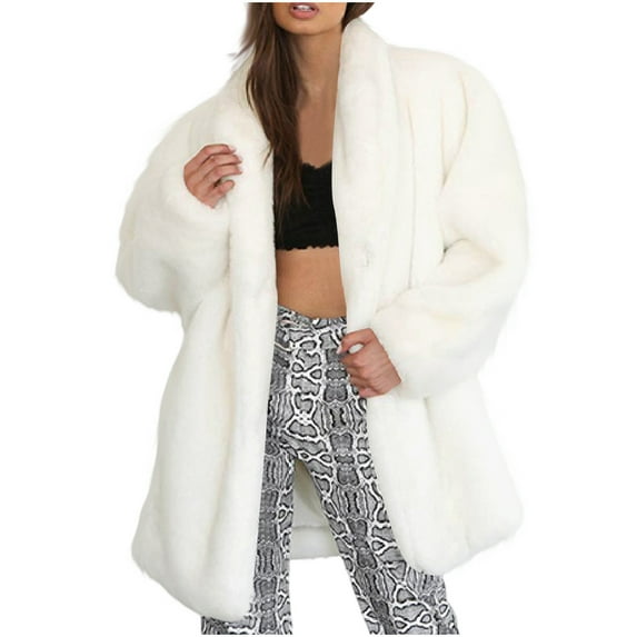 JUUYY Women's Faux Coat Fuzzy Warm Winter Oversized Outwear Fashion Casual Lightweight Long Cardigan Solid Color Jacket White S