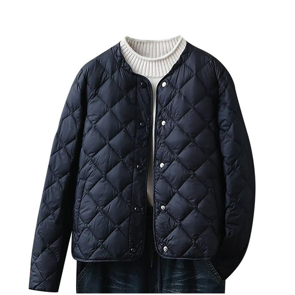 JUUYY Women's Lightweight Quilted Puffer Jackets Button Down Collarless Casual Solid Winter Puffy Solid Color Coat with Pockets Black M