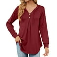 thumbnail image 1 of JUUYY Women's Long Sleeve Hooded Tunic Tops V-Neck Button Swing Pullover Hoodie Sweatshirts Wine M, 1 of 4