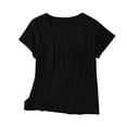 thumbnail image 1 of JUUYY Women's Loose Fit Casual Summer Short Sleeve Pleated T Shirt Modal Cotton Solid Crewneck Tees Tops for Women Black XL, 1 of 6