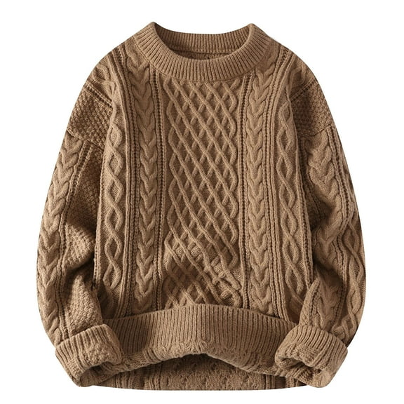 JUUYY Women's Oversized Sweater Vintage Knitted Sweater Long Sleeve Sweater Woven Trendy Crewneck Pullover Khaki M