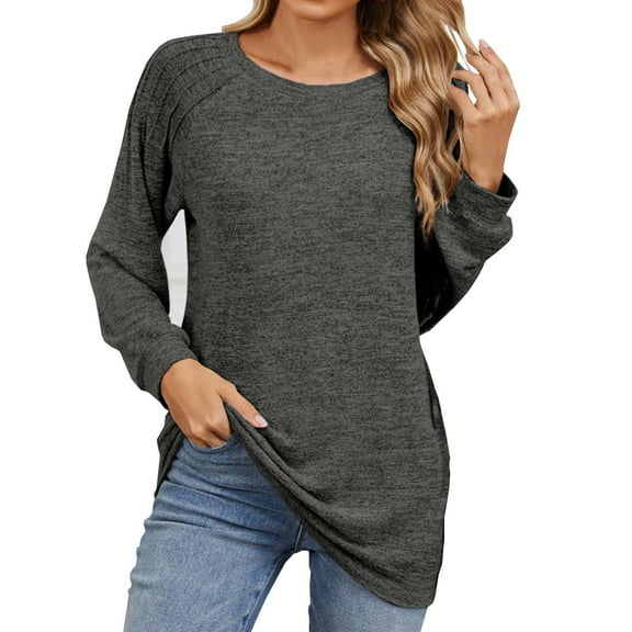 JUUYY Women's Puff Long Sleeve Shirts Crew Neck Casual Tunic Tops Lightweight Sweaters Casual Blouses Elegant Tops Dark Gray M
