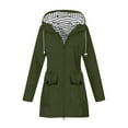 thumbnail image 1 of JUUYY Women's Rain Jacket Lightweight Waterproof Striped Hooded Rain Jacket Outdoor Windbreaker Travel Trench Coat with Pockets Army Green L, 1 of 5