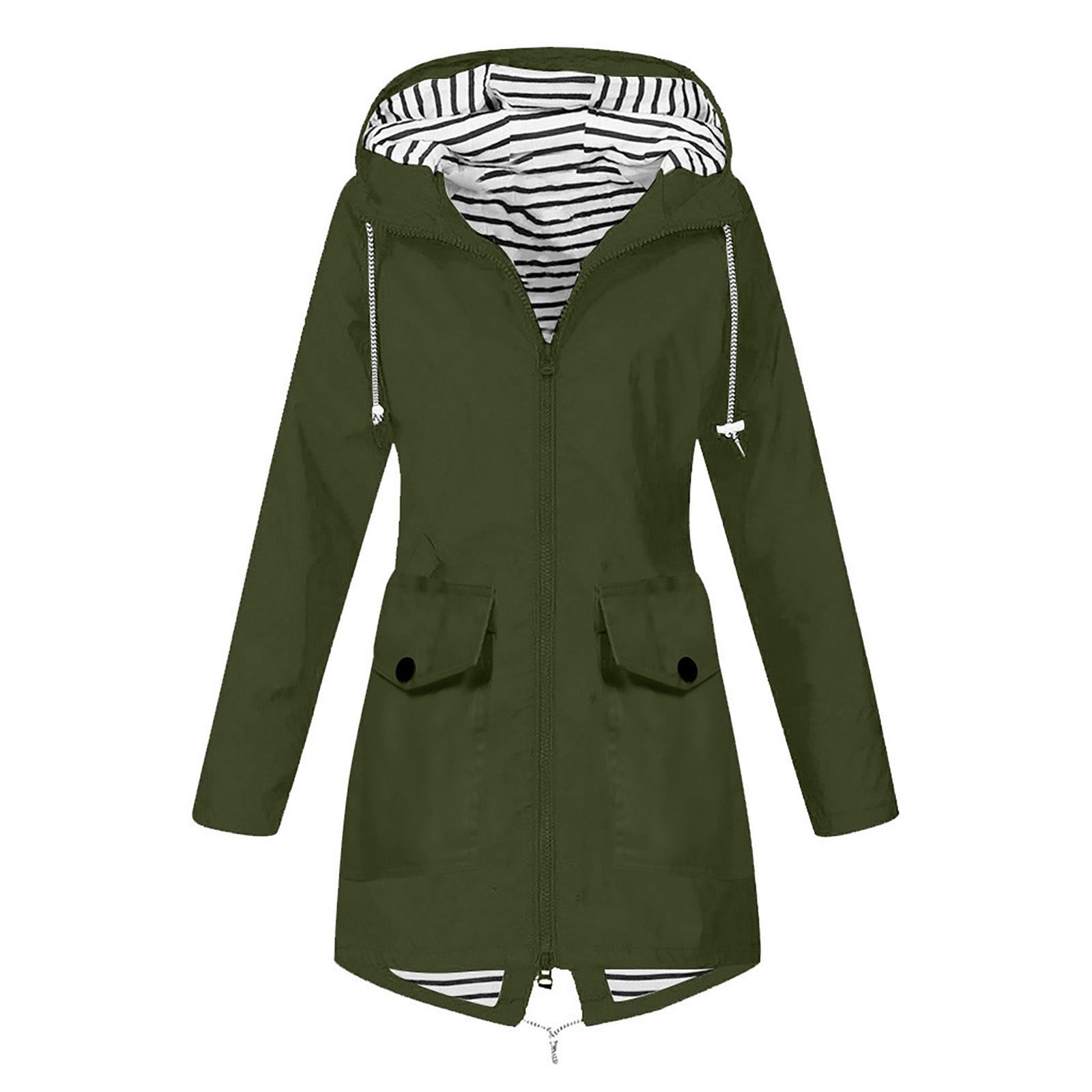 JUUYY Women's Rain Jacket Plus Size Long Raincoat Lightweight ...