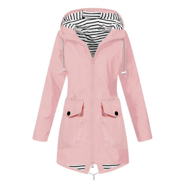 JUUYY Women's Rain Jacket Plus Size Long Raincoat Lightweight ...