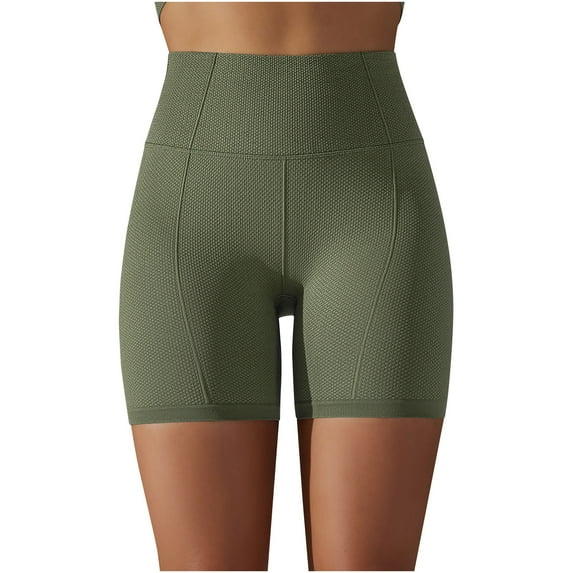JUUYY Women's Ribbed Seamless Biker Shorts-High Waisted Workout Shorts for Women Soft Breathable Skinny Yoga Athletic Spandex Shorts Army Green S
