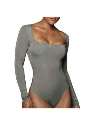 SHAPELLX Long Sleeve Bodysuit Tummy Control Shapewear Basic Tops Body  Shaper V Neck Bodysuits