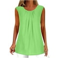 thumbnail image 1 of JUUYY Workout Tank Tops for Women Plus Size Casual Sleeveless Round Neck Plain Tees Shirt Loose Flowy Comfy Cotton Linen Pleated Tunic Blouse Green XXXL, 1 of 9