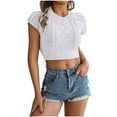 thumbnail image 1 of JUUYY Women's Summer Sweater Knit Crop Tops Short Sleeve Casual Blouses Crewneck Jacquard Knitted Pullover Shirt White S, 1 of 9