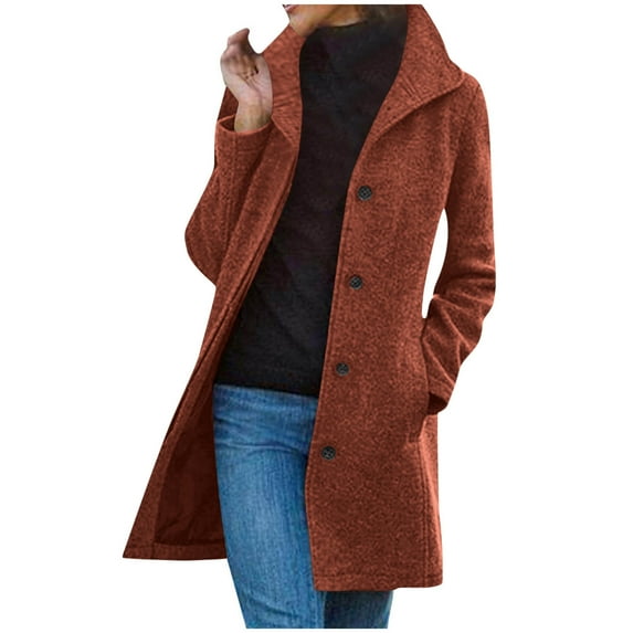 JUUYY Women's Trench Coat Faux Wool Single Breasted Pea Coat Mid Length Oversized Loose Long Trench Coat Dress Trendy Coat Coffee XXXL